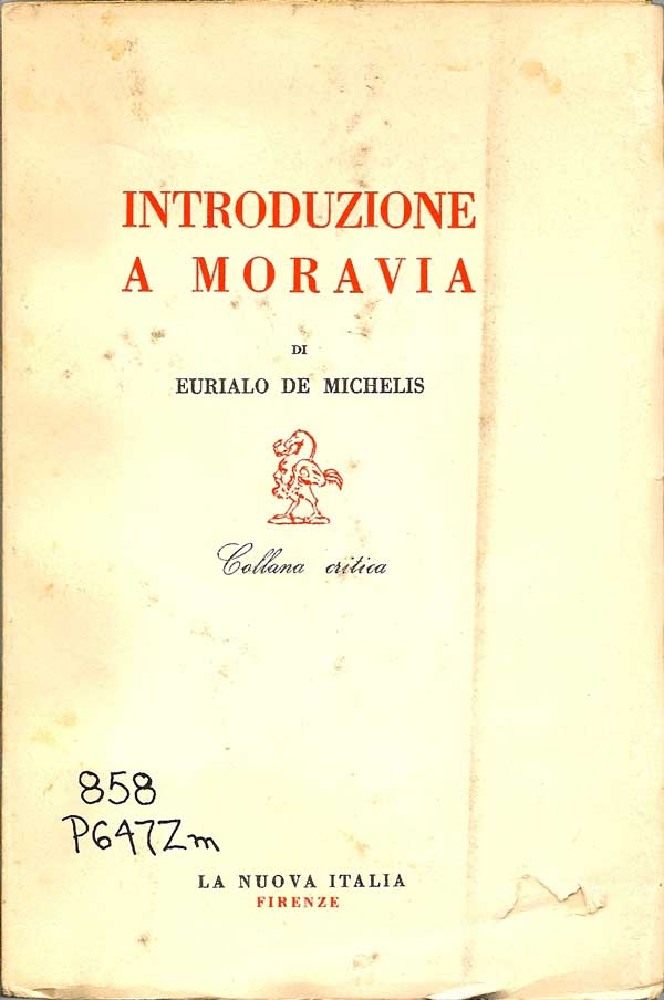 Item #015386 Introduzione a Moravia. EURIALO DE MICHELIS.