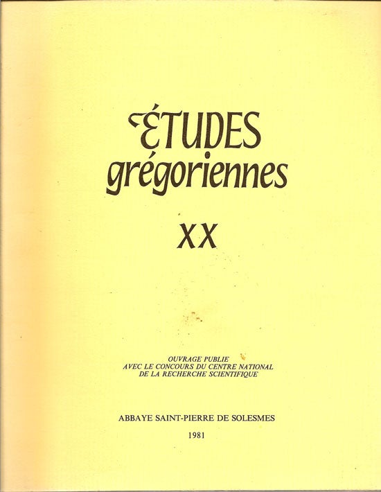 Item #015976 Etudes Gregoriennes XX. Ouvrage Publie Avec Le Concours Du Centre National De La...
