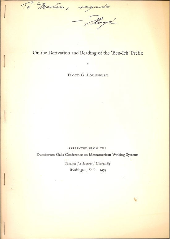 Item #015980 On The Derivation And Reading of the 'Ben-Ich' Prefix. FLOYD G. LOUNSBURY
