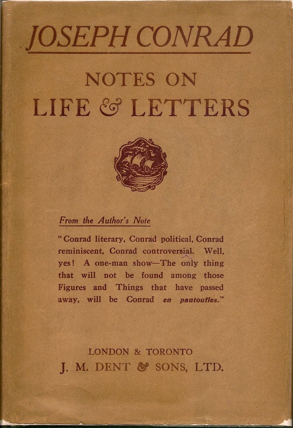 Item #016416 Notes On Life & Letters. JOSEPH CONRAD