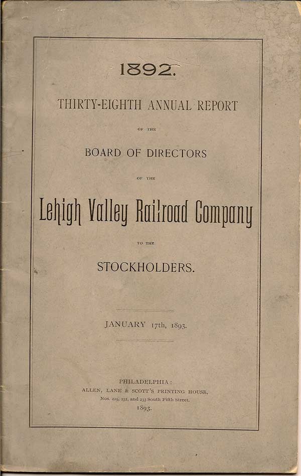 Item #016574 Thirty-Eighth Annual Report Of The Board Of Directors Of The Lehigh Valley Railroad Company To The Stockholders