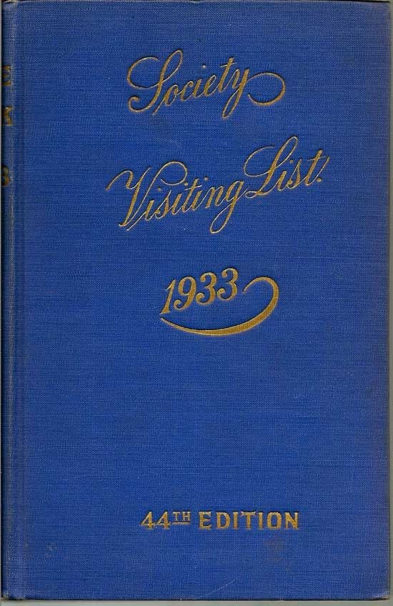 Item #017538 The Blue Book; Baltimore Society Visiting List For 1933. 44th Edition