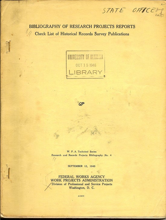 Item #019564 Bibliography Of Research Projects Reports: Check List Of Historical Records Survey Publications